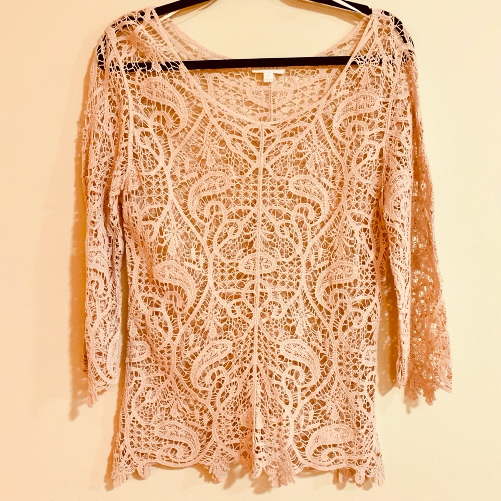 ❌SOLD❌ ADIVA Blush Crochet Lace 3/4 Top NWOT - Picture 1 of 7